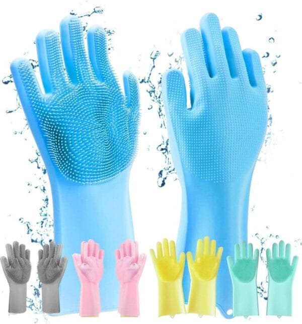 Silicone Washing Full Finger Gloves - For Home (Random Colors)