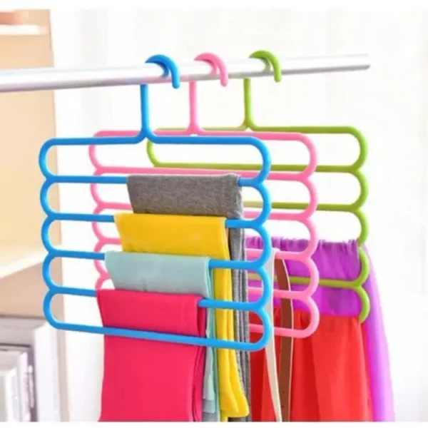 5 Layer Magic Hangers Hanger: Anti-Slip Multi-Purpose and Multi-Functional Magic Multiple Layer Trousers Hangers Hanger - Multifunction Pants Closet Belt Holder Rack S-Type 5 Layers Saving Space Hangers Hanger