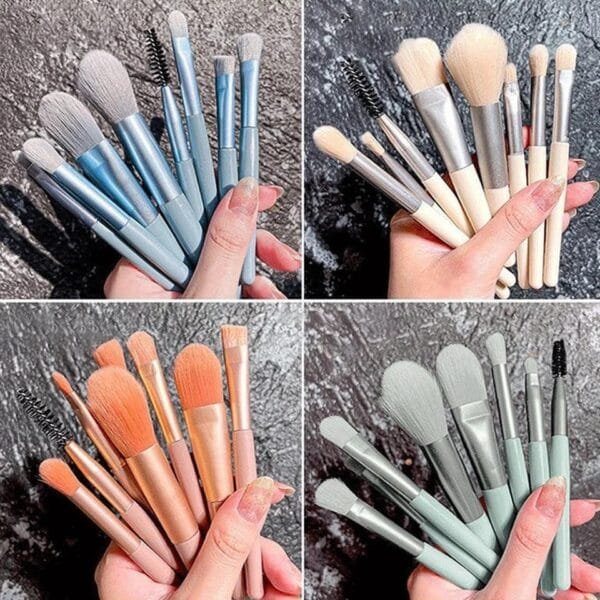 8pcs Travel Makeup Brush Kit Mini Cosmetic Brush for Face Foundation Blush Eye Shadow Wooden Handle (random color)